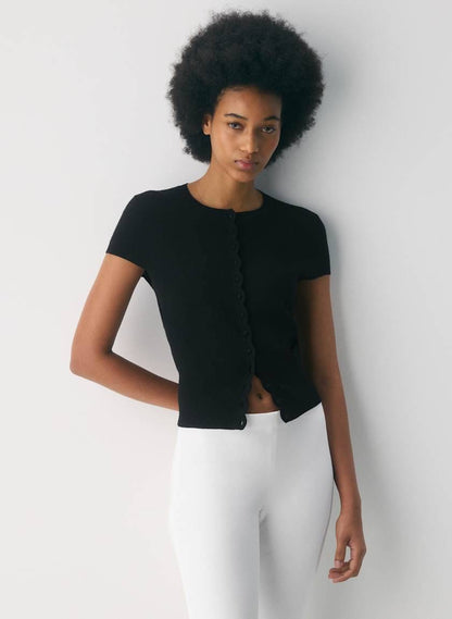 ARZ Storyboard Wonder Yarn Viscose-blend Short-sleeved Cardigan Top