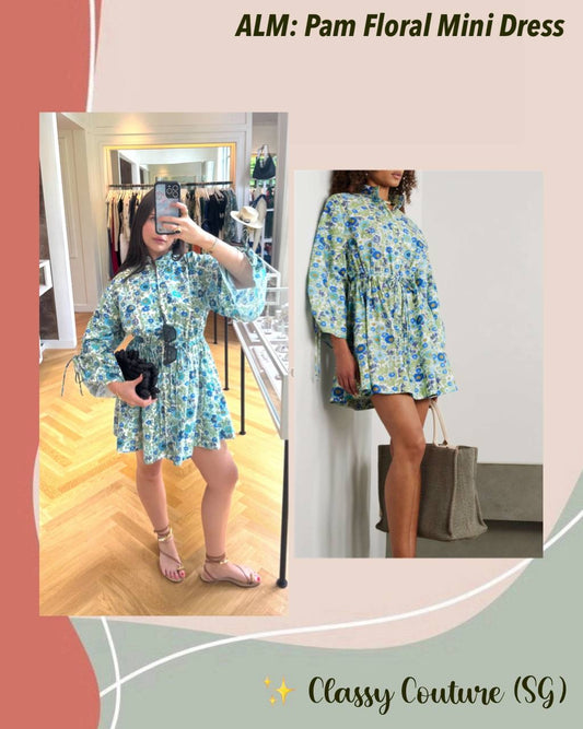 ALM Pam Cotton Floral Ruched Sleeve Mini Dress