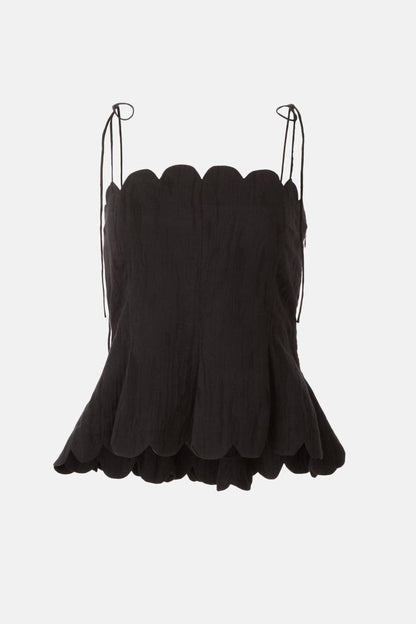 HFM Marabelle Shirt | Petra Shorts | Yara Cami Strap Top | Cotton-Linen Black Scallop-detail Set