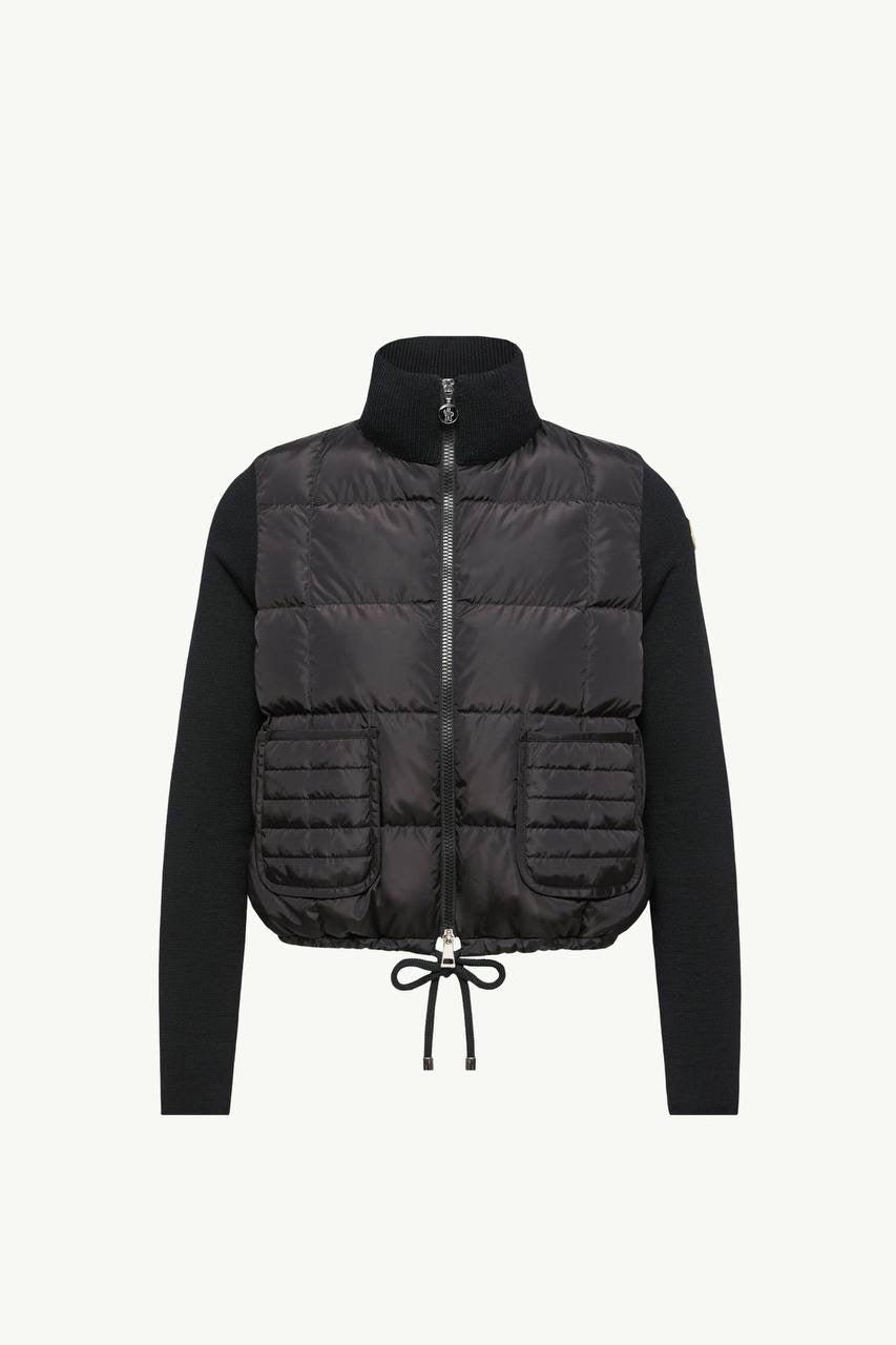 MC Square-Quilted Padded Wool Zip-Up Cardigan