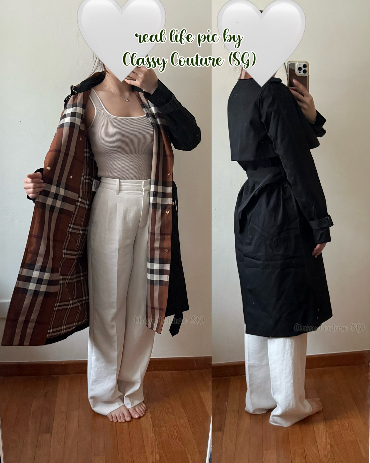 BBR Check Panel Cotton Gabardine Trench Coat in Black