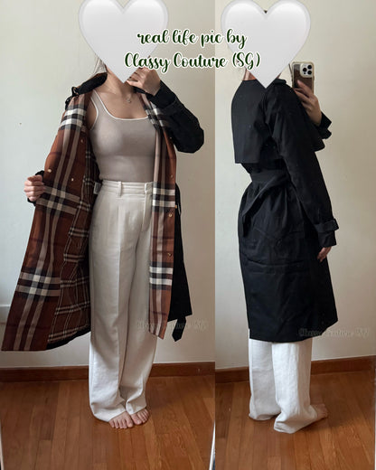 BBR Check Panel Cotton Gabardine Trench Coat in Black