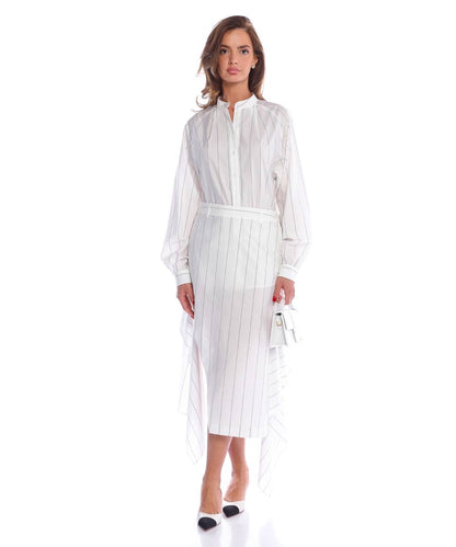 TB Striped Tech Poplin Tie Front Midi Skirt