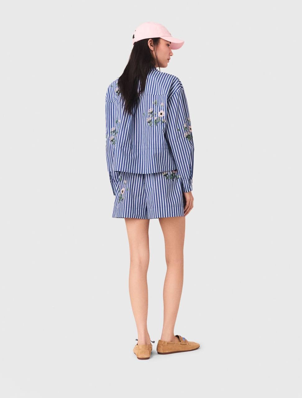 MJ Embroidered Bead Sequin Stripe Shirt | Shorts | Cotton-blend Set