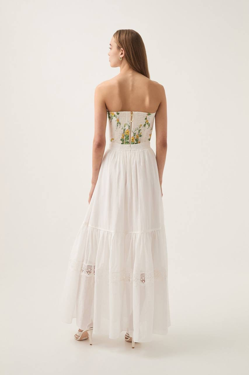 AJ Chant Cotton Lace-panel Midi Maxi Skirt