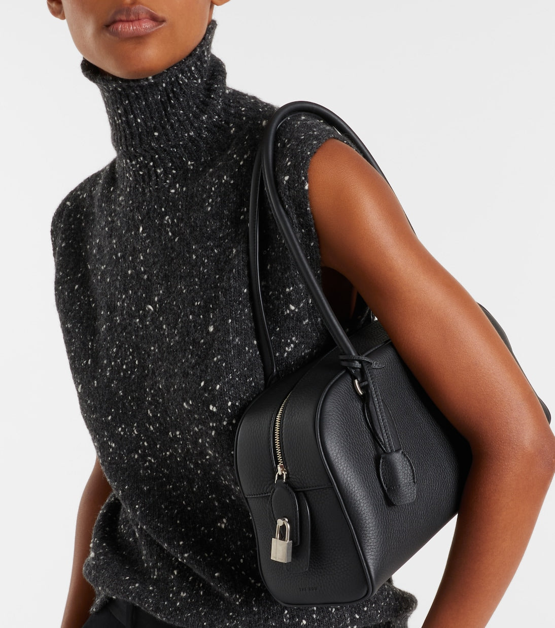 TR E/W India Grained Calfskin Leather Bowling Shoulder Bag