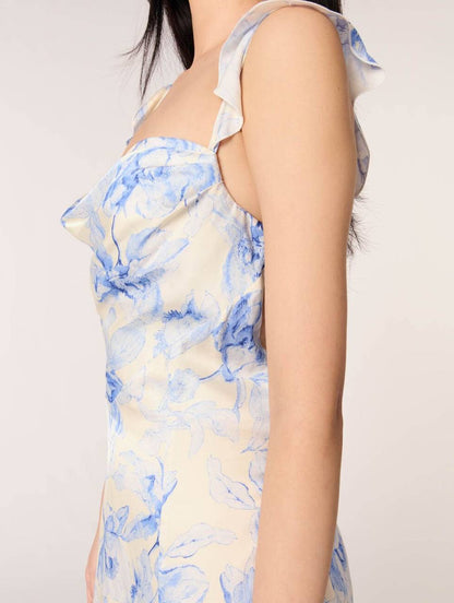 SALE! MJ Romantiblue Short Patterned Floral Drape Viscose Mini Dress