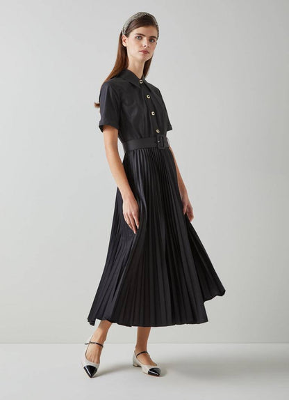LKB Cally Pleated Cotton-Blend Shirtdress Midi Dress