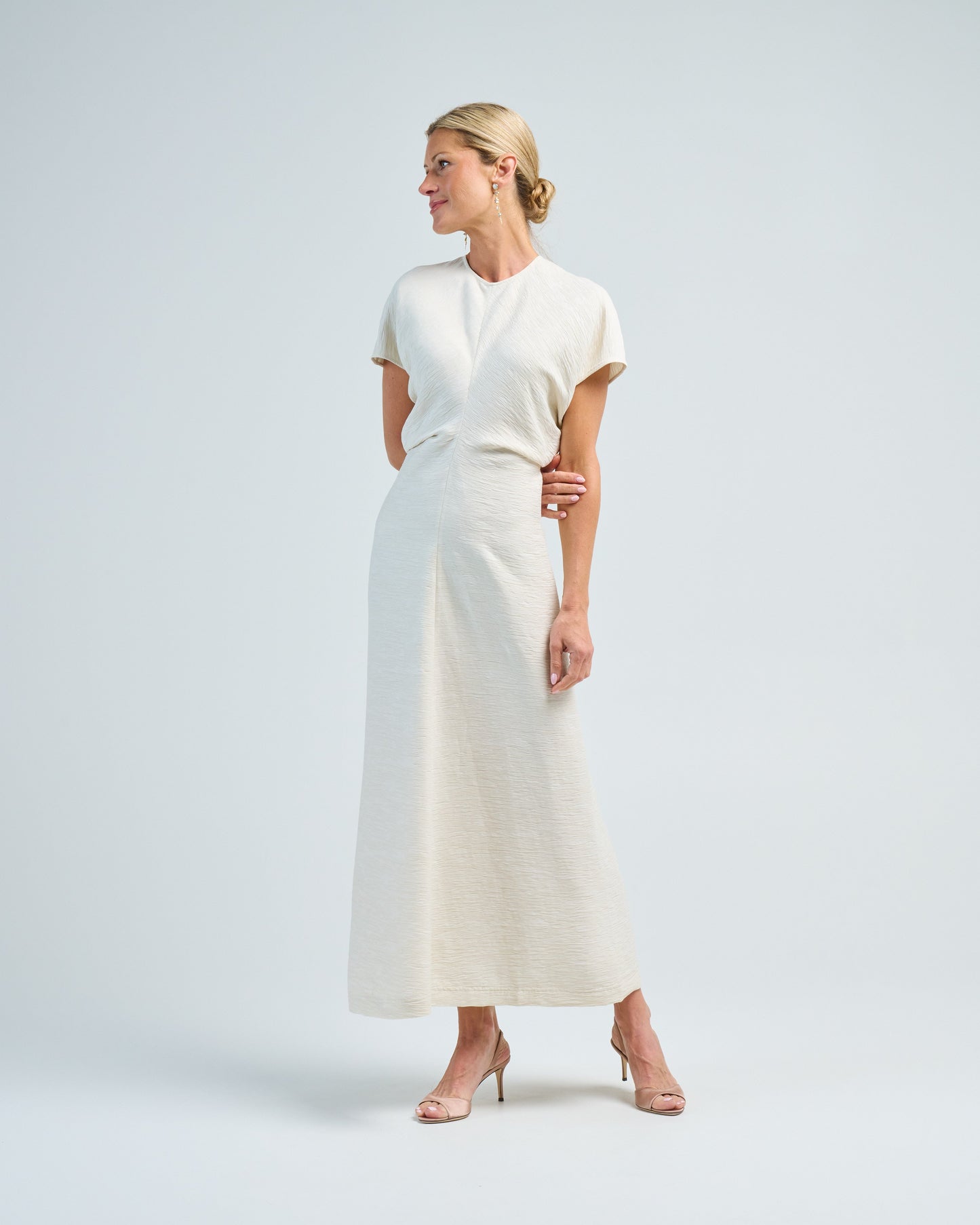 3 Colours! Tot Slouch Waist Crinkled Viscose-Blend Midi Dress
