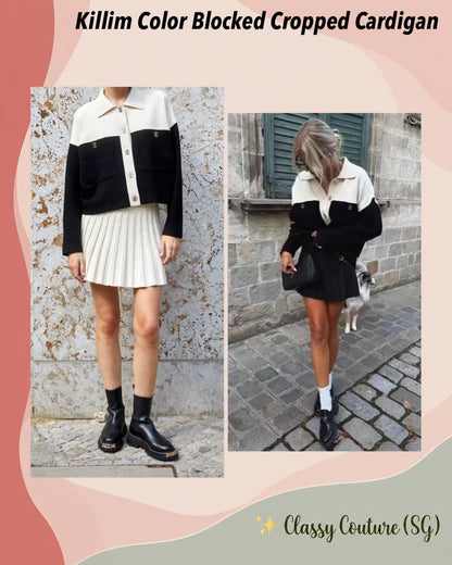 Killim Color Blocked Cropped Cardigan