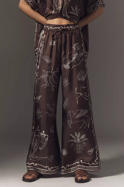 ALM Sammy Short-Sleeve Silk Satin Blouse | Pant | Set