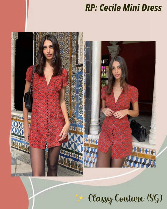 RP Cecile Silk V-neck Mini Dress in Lucky Fortune Red