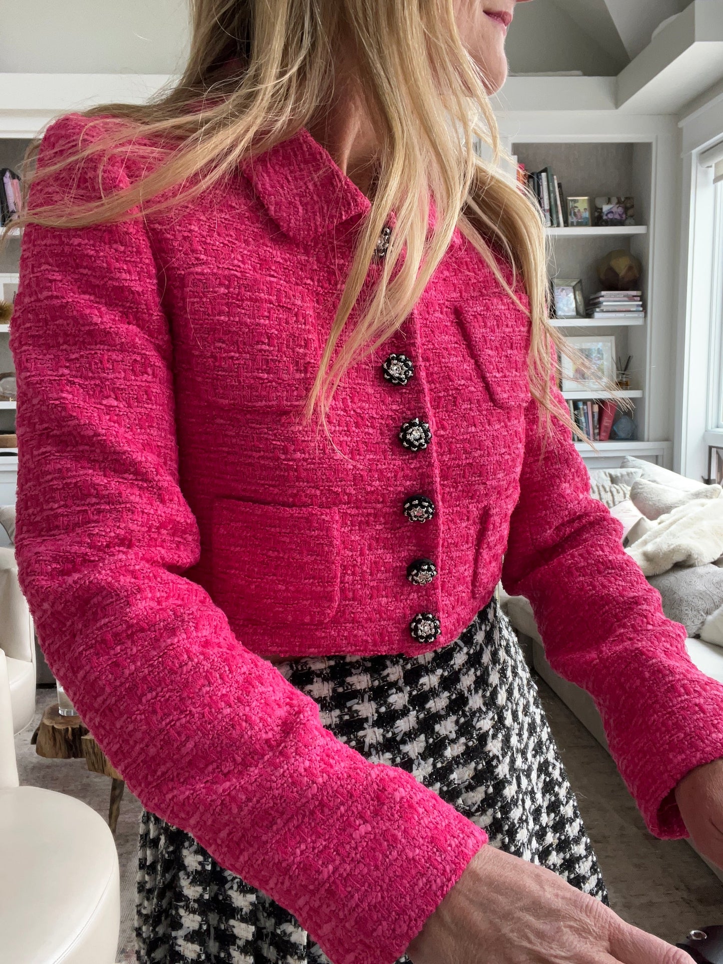 SP Fuchsia Boucle Button Cropped Jacket