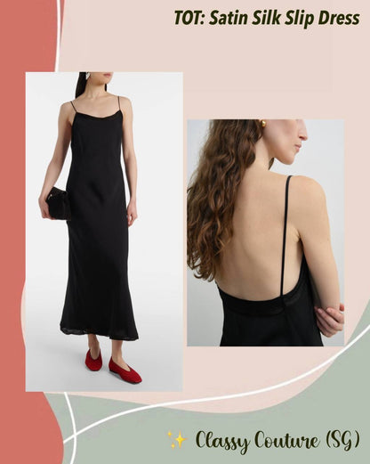 Tot Satin Silk Slip Midi Dress with tulle trims