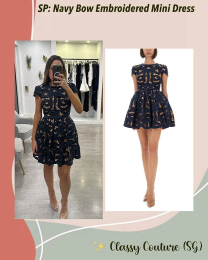 SP Navy Bow Embroidered Mini Dress