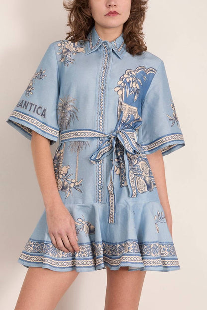 ALM Villa Romantica Linen-viscose Mini Dress ShirtDress