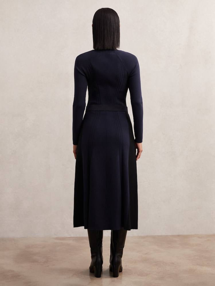 RS Zaya Knitted Contrast-Panel Midi Dress