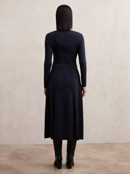 RS Zaya Knitted Contrast-Panel Midi Dress