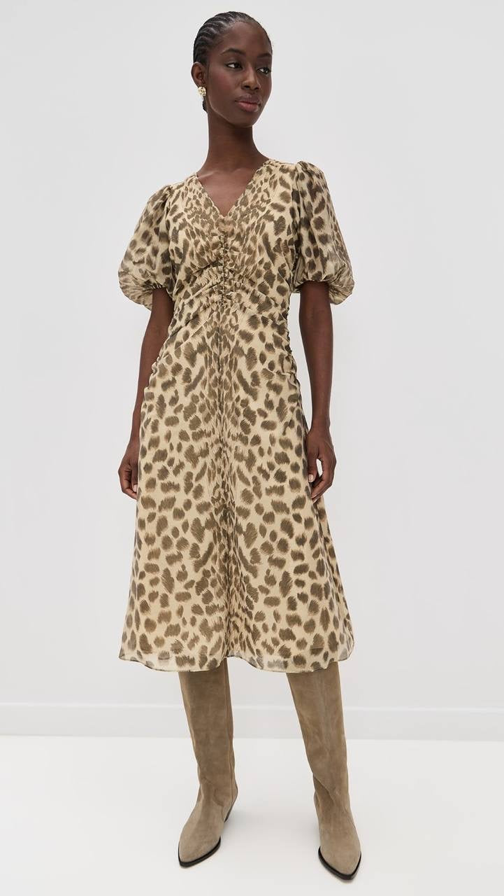 SE Claude Print Puff Sleeve Midi Dress