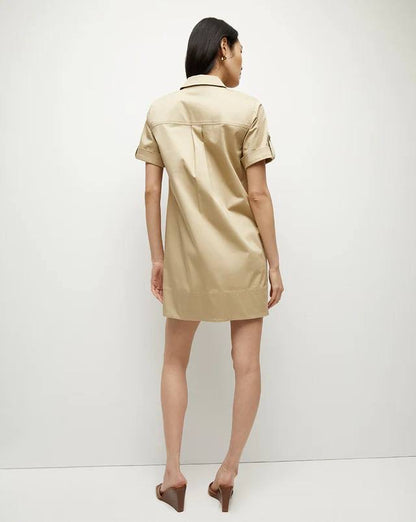 VB Lucca Cargo Cotton Mini Shirtdress Dress in Pebble Khaki