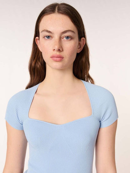 MJ Moka Rib Knit Sweetheart Shirt Top