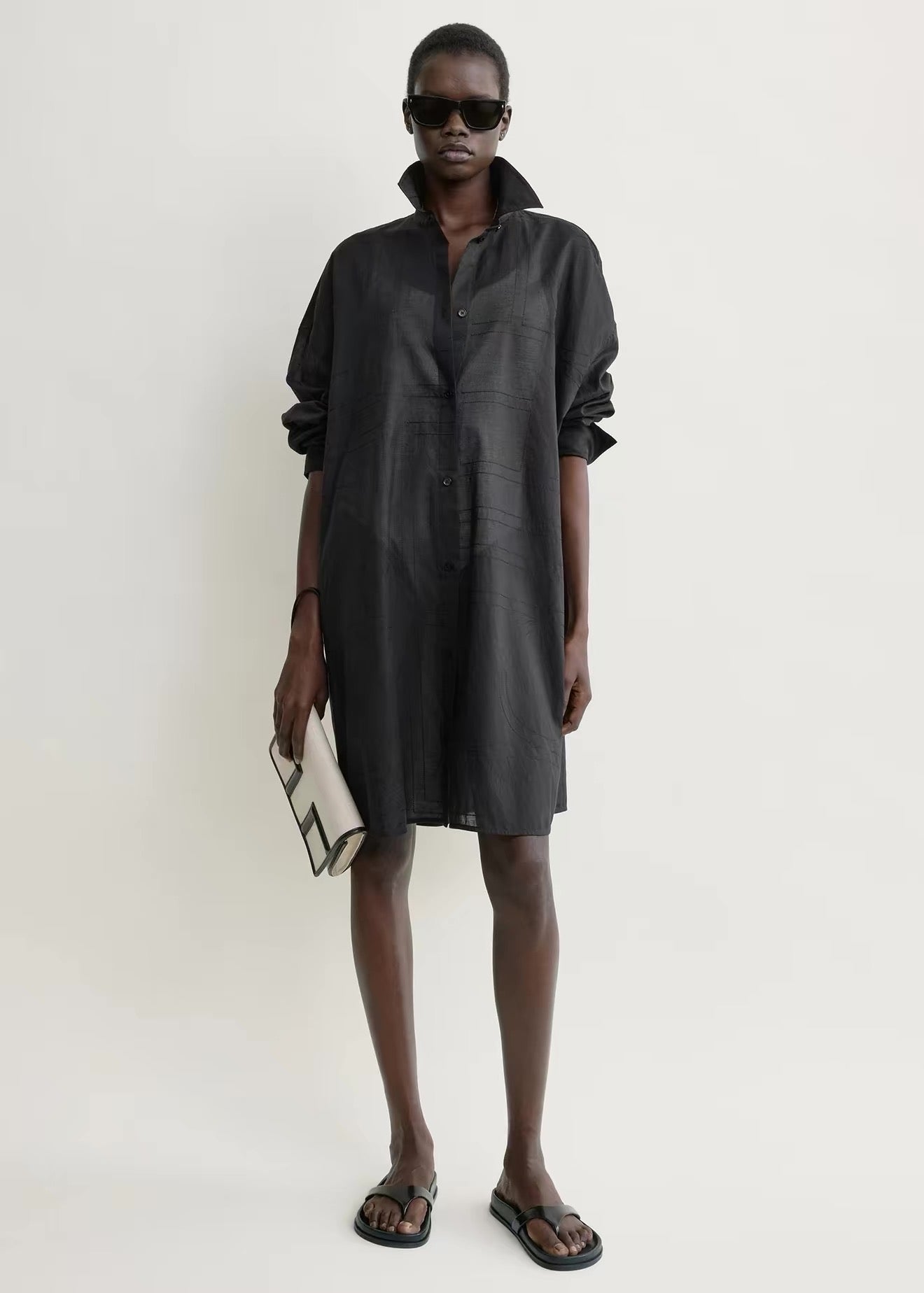 4 Colors! Tot Long Summer Cotton-blend Embroidered Monogram Oversized Shirt Shirtdress Mini Dress