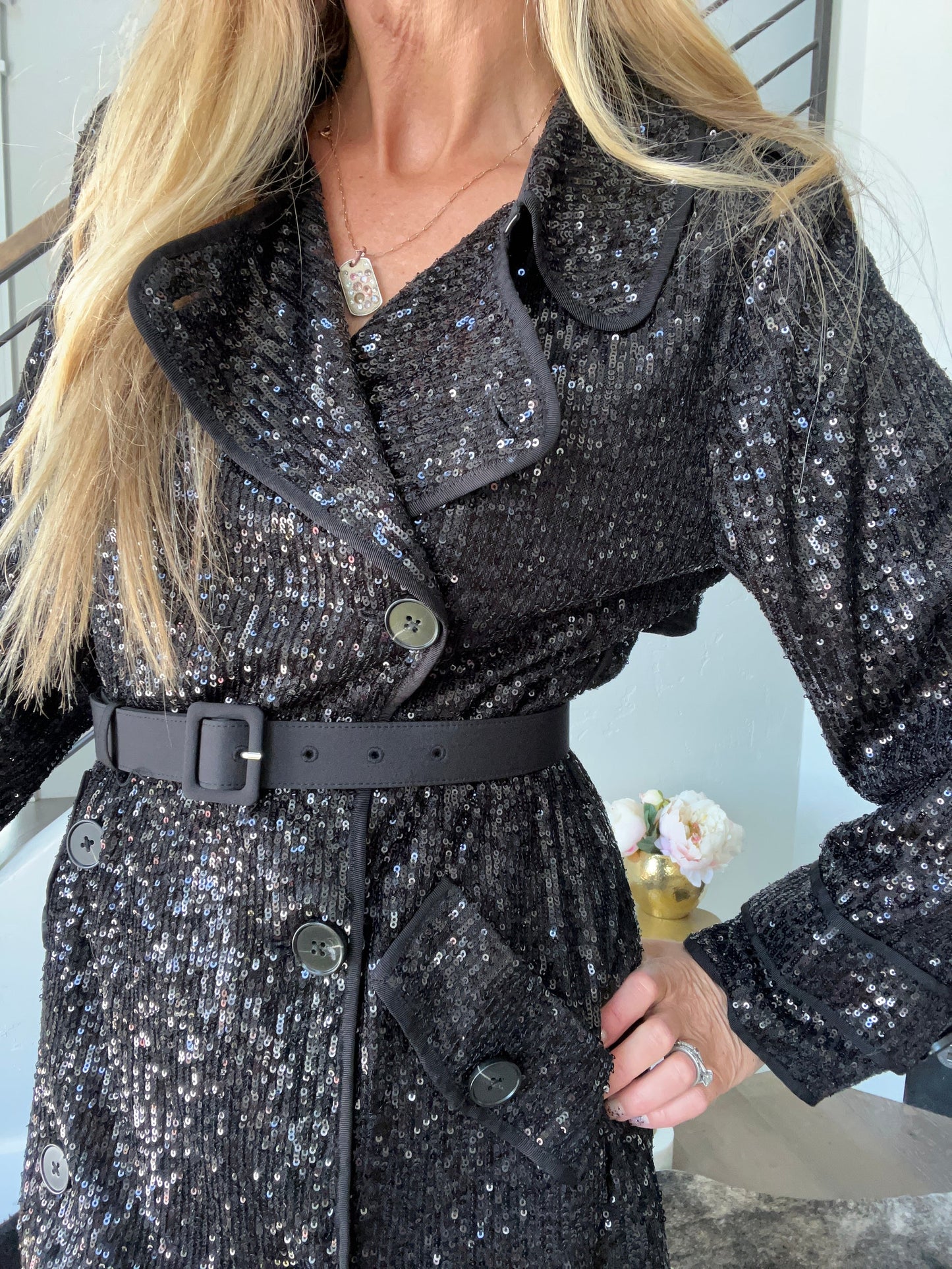 SP Black Sequin Trench Coat