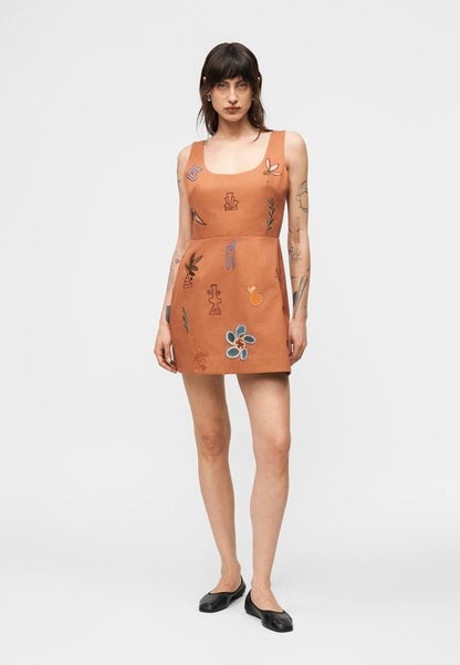 ALM Dusty Embroidered Cut Out Cotton Mini Dress In Orange