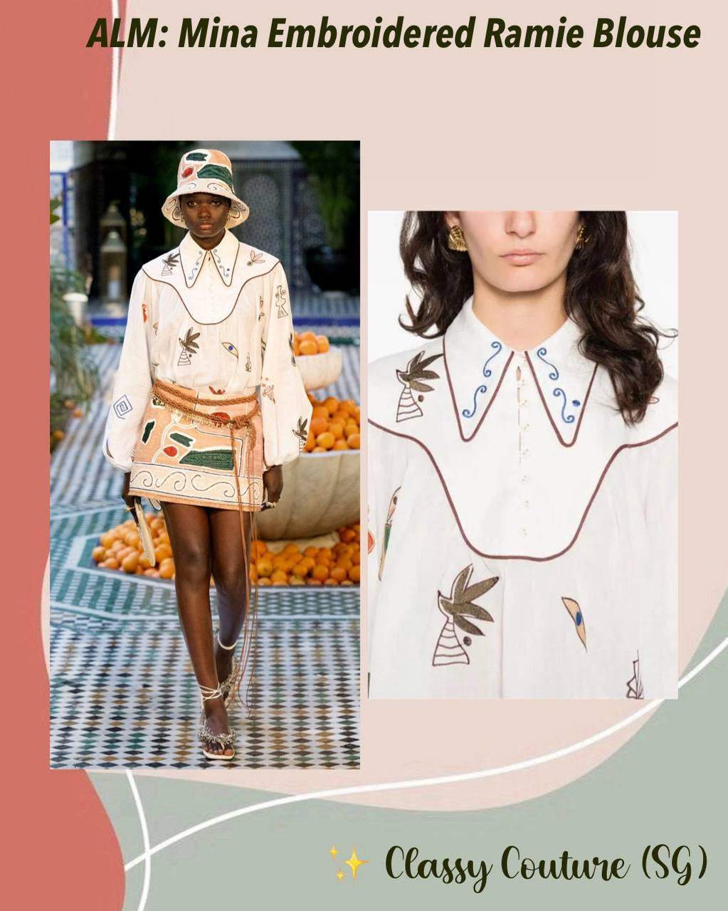 ALM Mina Embroidered Ramie Blouse Top