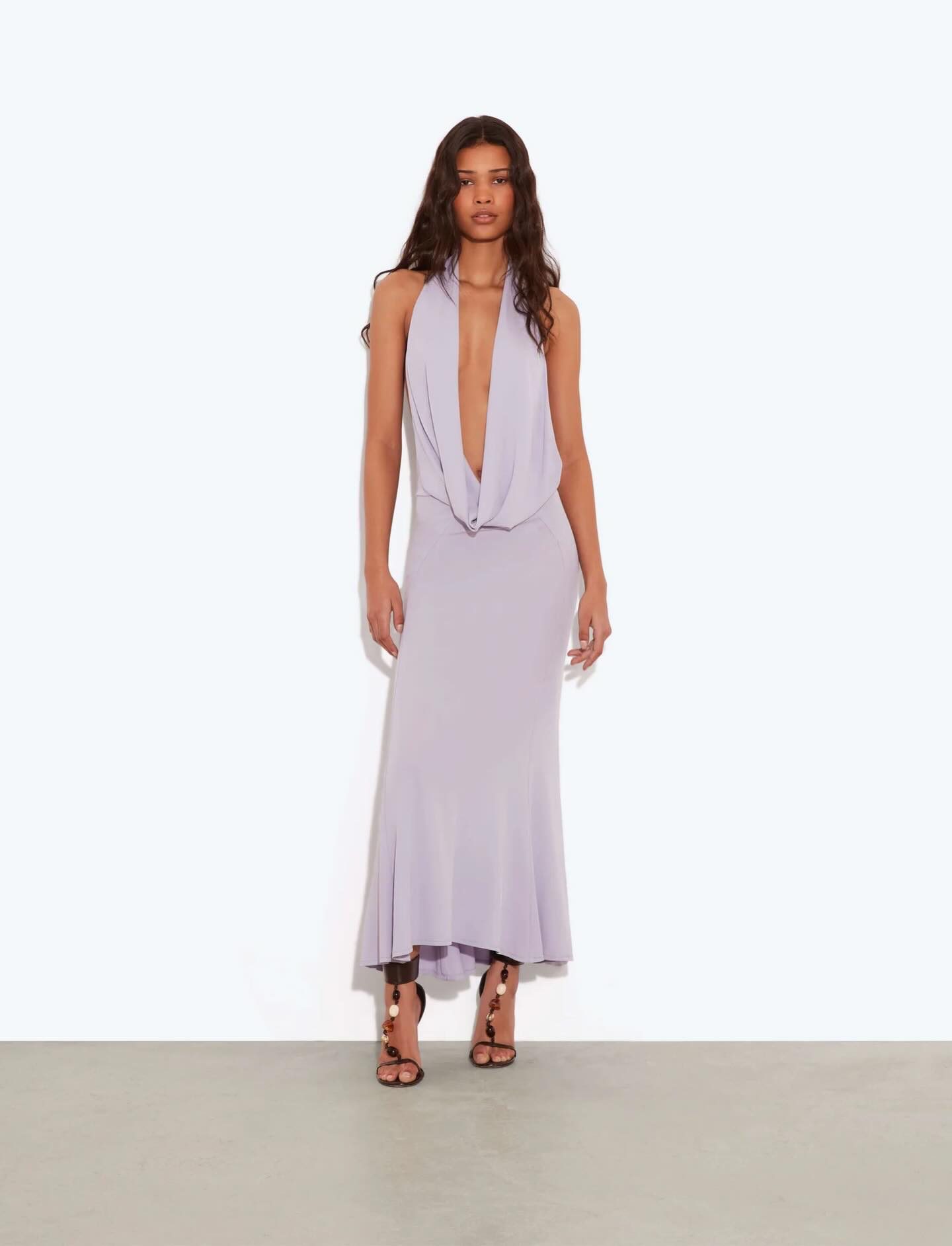 RB Aris Viscose Cowl Plunge Halter Maxi Dress