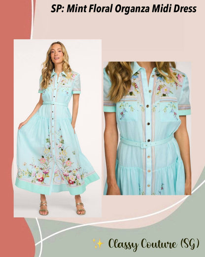SP Mint Floral Organza Midi Dress