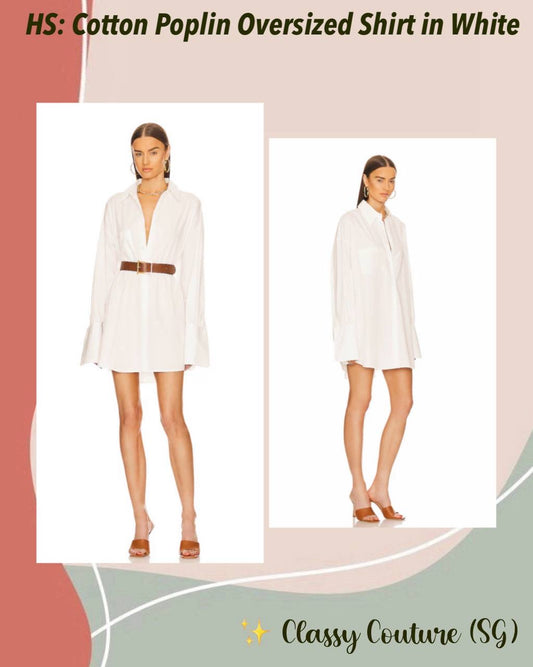 HS White Cotton Poplin Oversized Shirt / Shirtdress Mini Dress