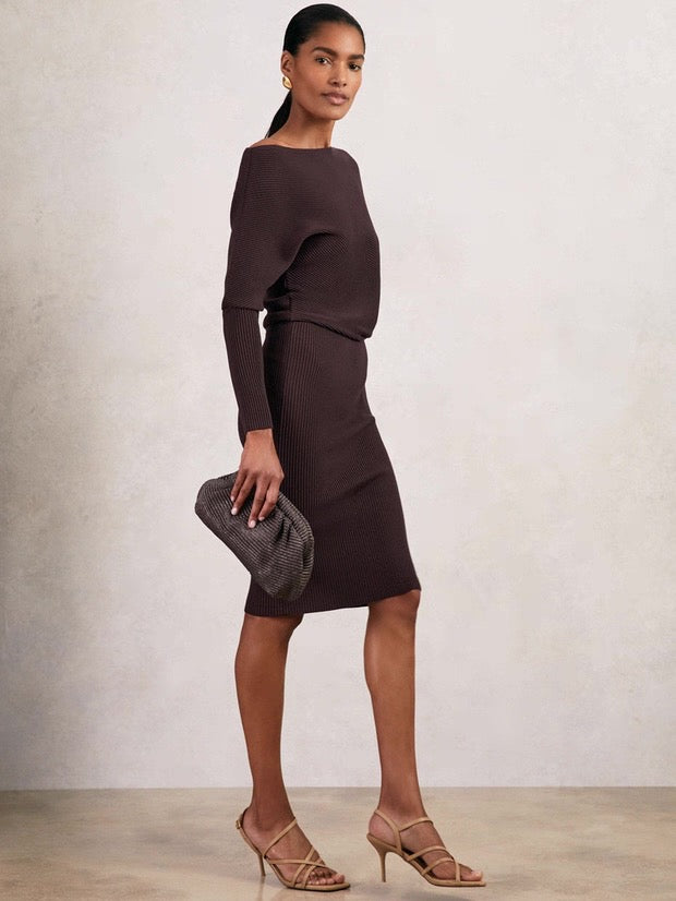 RS Lara Off-The-Shoulder Viscose-blend Ribbed Midi Dress