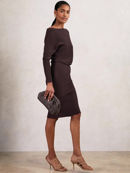RS Lara Off-The-Shoulder Viscose-blend Ribbed Midi Dress