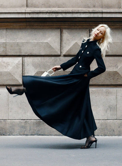 SP Black Boucle Taffeta Long Sleeved Midi Dress