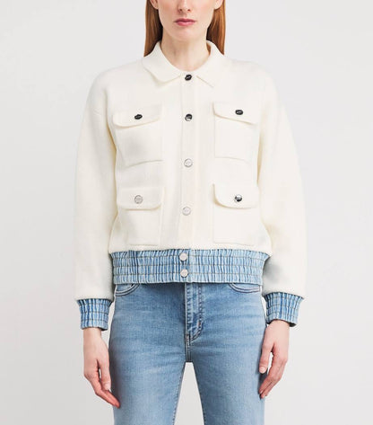 SD Bouclé Denim-Trim Cardigan Jacket