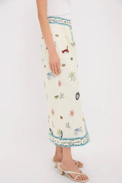 ALM Sandy Embroidered Linen Midi Skirt