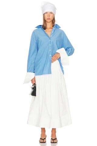 HS Classic Oversized Tech Poplin Shirt in White & Blue
