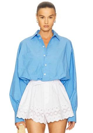 HS Bubble Button-Down Cropped Tech Poplin Shirt