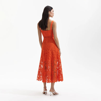 SP Orange & Blue Lace Midi Sweetheart Dress