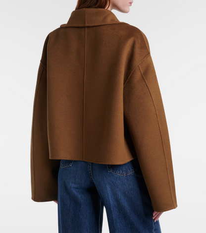 TOT Signature Double Wool Cropped Jacket Coat in Tobacco
