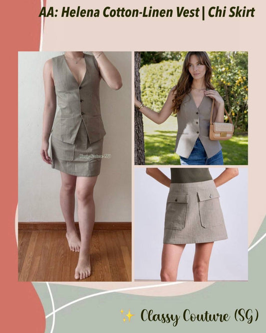 AA Helena V Neck Vest | Chi Mini Skirt | Cotton-Linen Set
