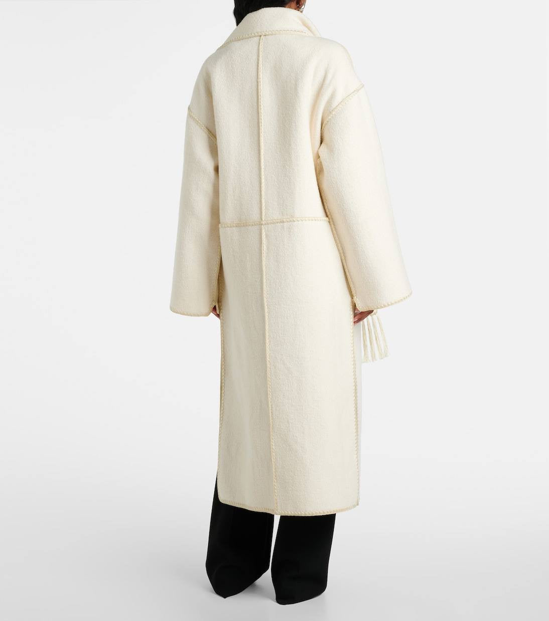 3 Colors! Tot Embroidered Wool-Blend Scarf Long Coat