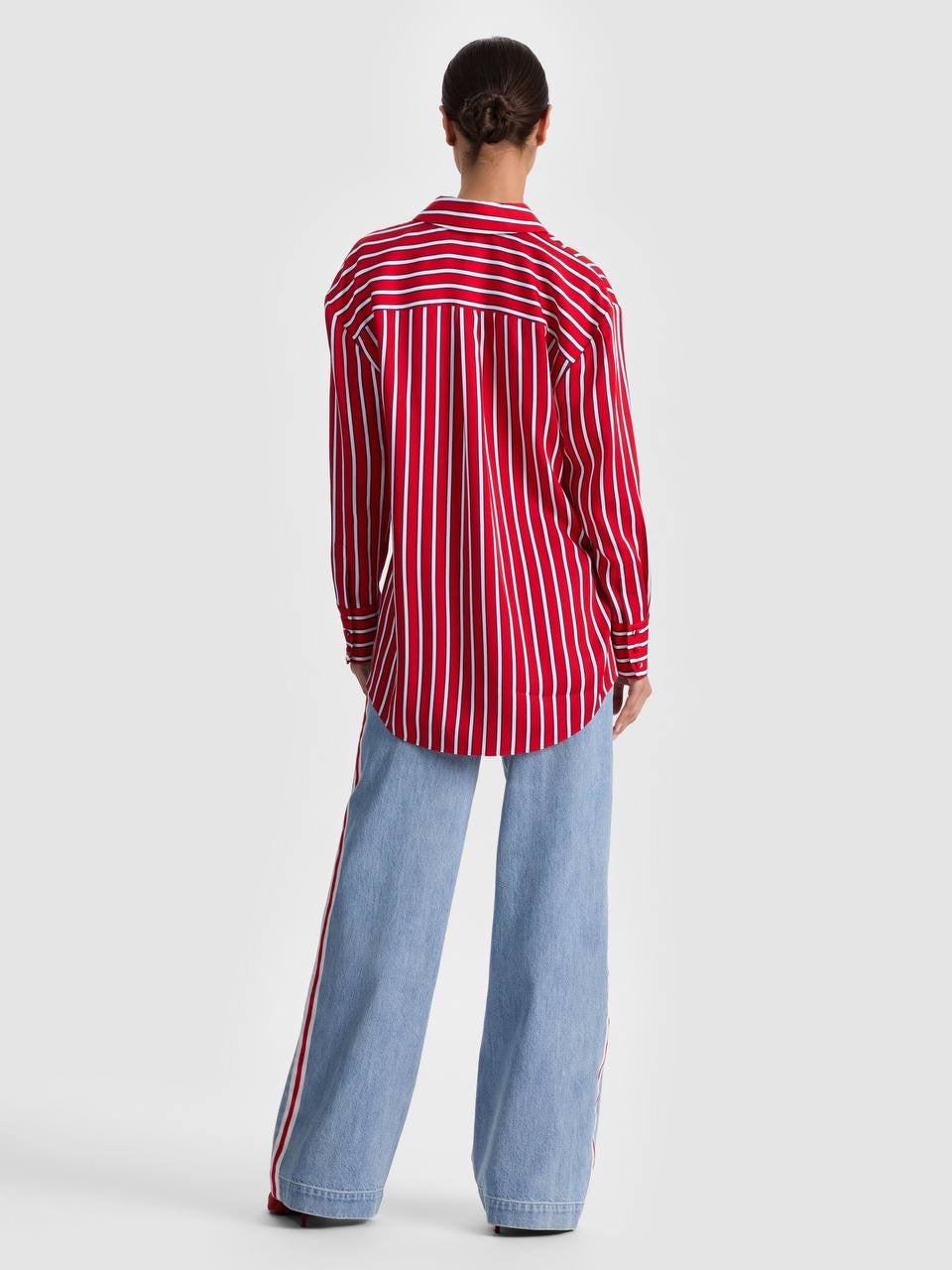 Red/White/Black Stripe Dimitra Oversized Button Down Lyocell Shirt