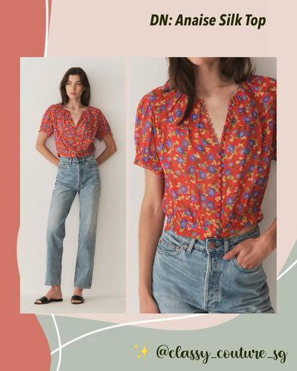 DN Anaise Silk Top in Red Dayflower Meadow