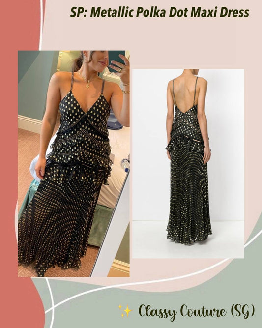 SP Black Metallic Gold Polka Dot Maxi Dress
