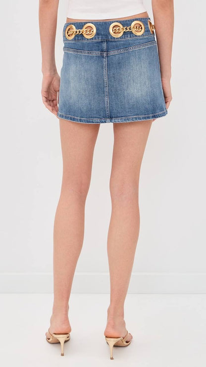 AO Morgana Chain Belt Stretch-cotton Denim Mini Skirt