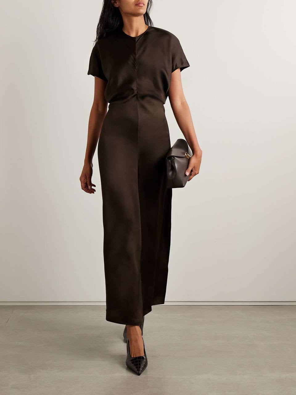 TOT Slouch-waist Viscose Satin Midi Maxi Dress