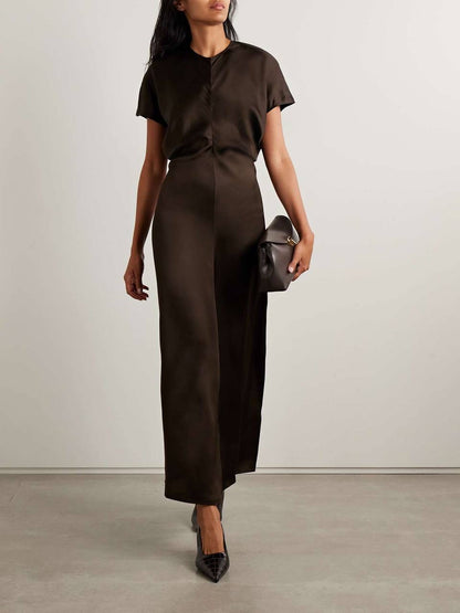 TOT Slouch-waist Viscose Satin Midi Maxi Dress