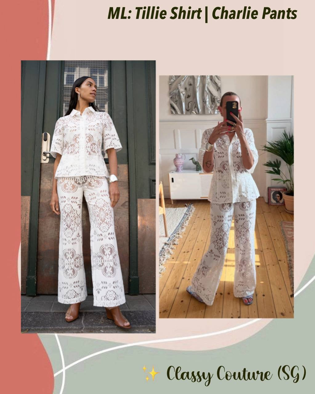 ML Tillie Shirt | Charlie Pants | Sheer Cotton-blend Lace Set